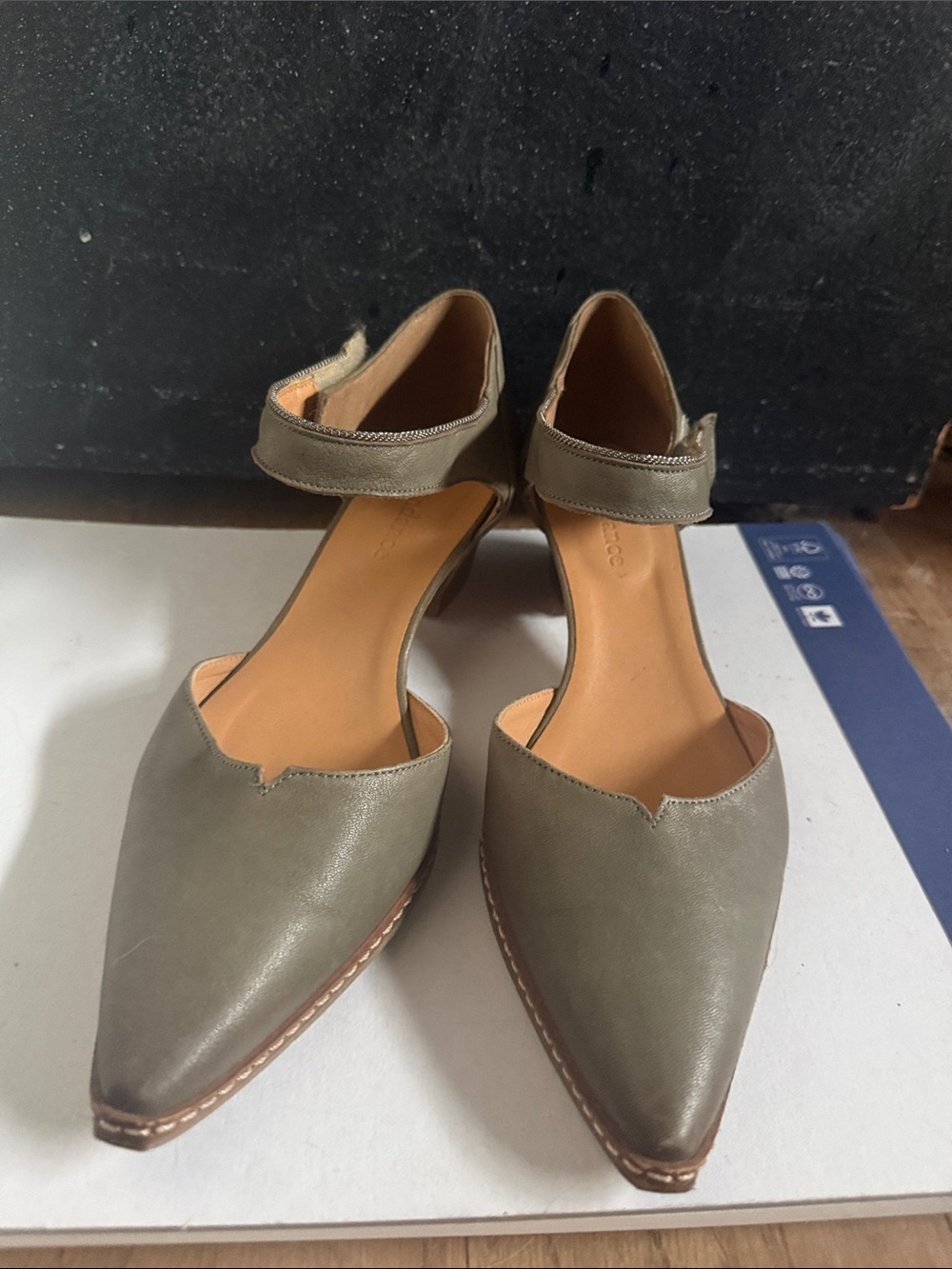 Sundance Olive Green Pointed D'Orsay Ankle-Strap Flats
